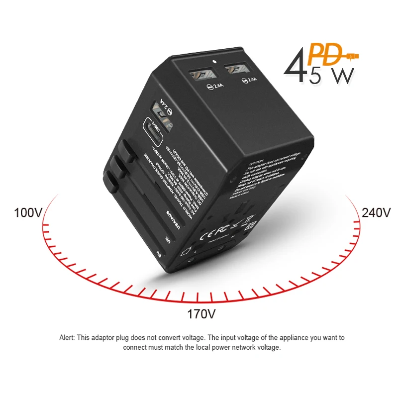 45 Вт PD Универсальный дорожный адаптер с type c PD45W QC3 4 настенное зарядное устройство