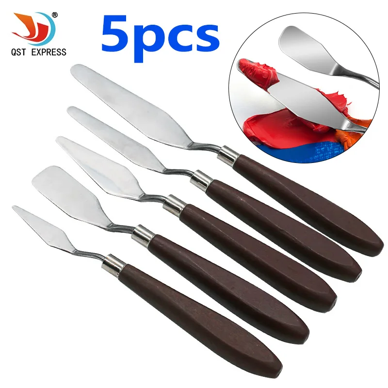 5Pcs/Set Stainless Steel Oil Painting Knives Artist Crafts Spatula Palette  Knife Oil Painting Mixing Knife