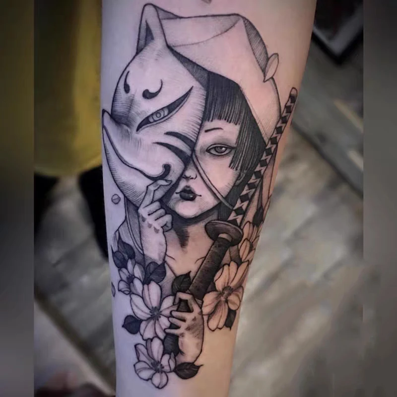 

1 Sheets Black Girls Fake Temporary Tattoos Stickers For Men Women Waterproof Tattoo Body Art Arm Waist Decals Lifelike Tattoos