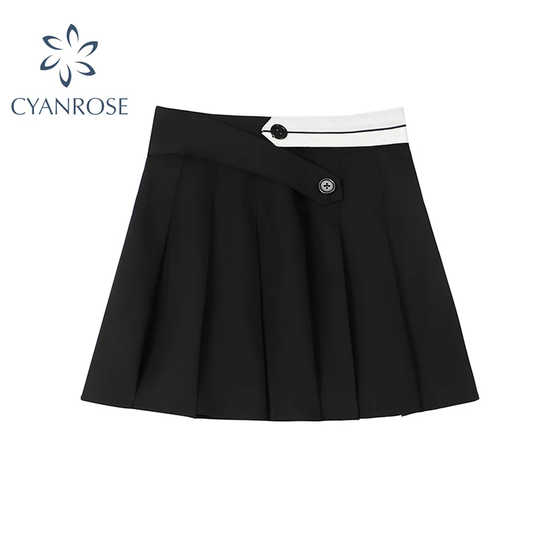 Мини юбка женская плиссированная с завышенной талией ассиметричная короткая