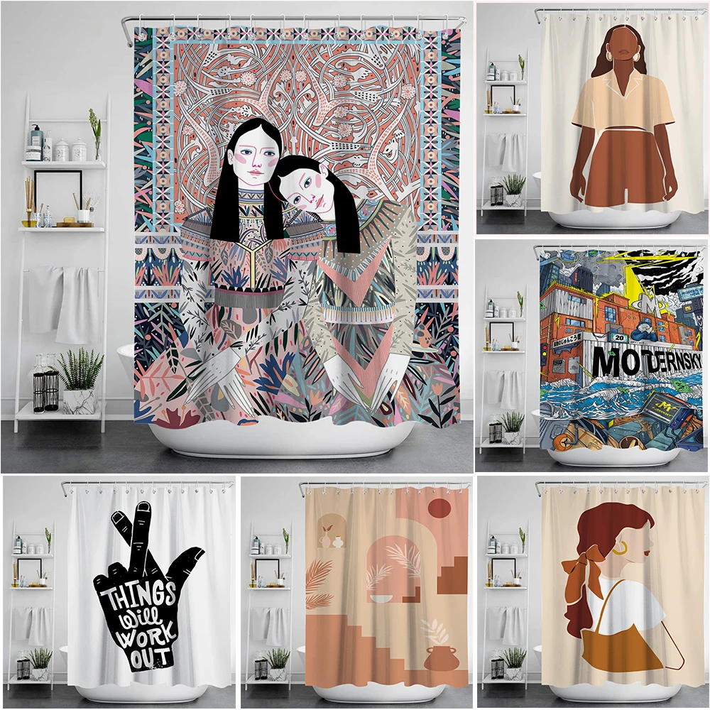 

Занавеска для душа с рисунком в виде палочки, занавеска для ванной комнаты, ткань, водонепроницаемая шторка для ванной комнаты с крючком, за...