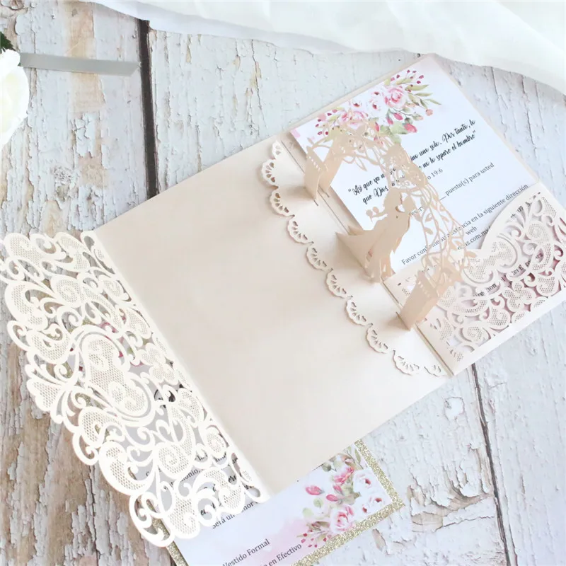 Свадебные приглашения на свадьбу лазер вырезанный держатель для