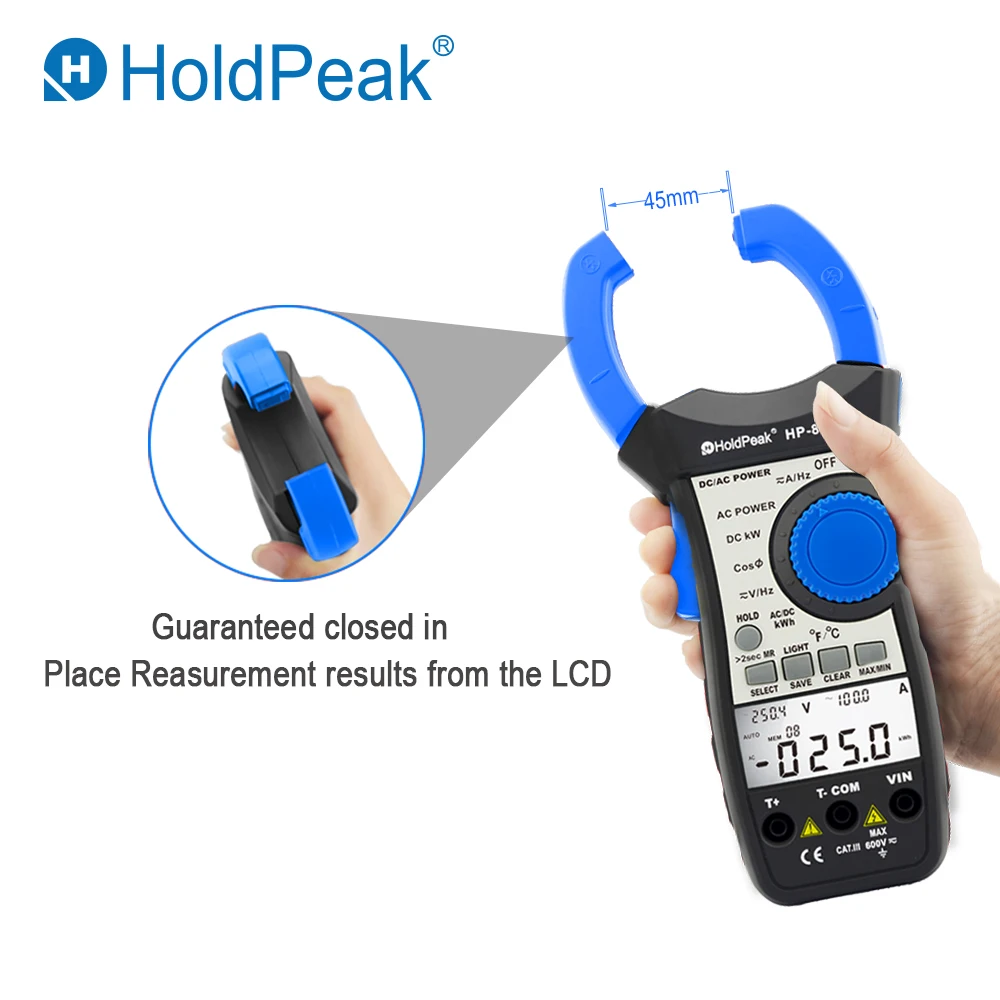 HoldPeak HP-870P измеритель мощности Вольтметр переменного/постоянного тока 999.9A Амперметр тестер электронный мультиметр активная энергия диагностический инструмент