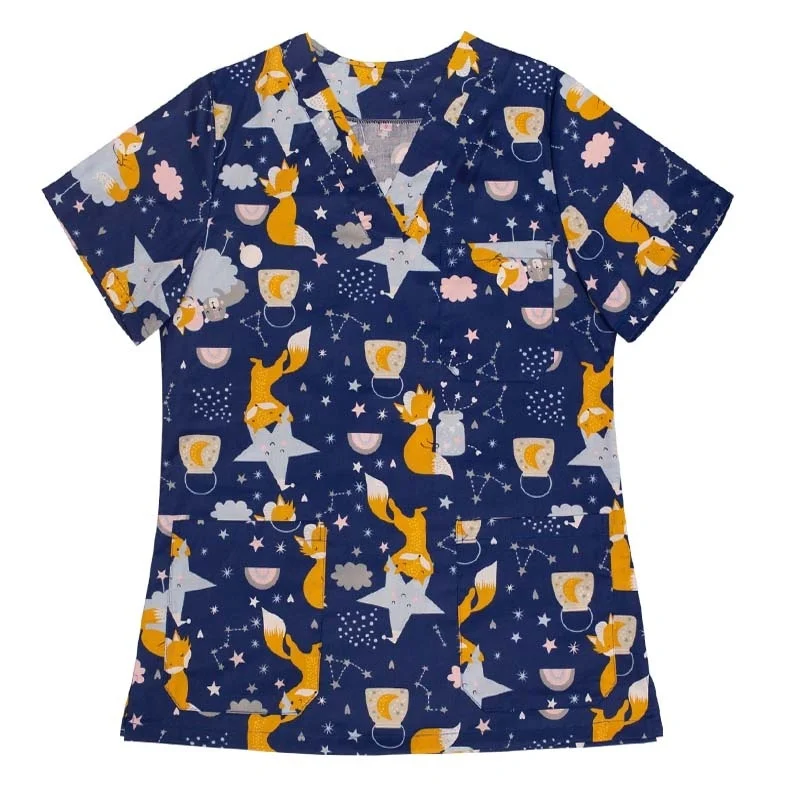 Женская модельная рубашка из чистого хлопка с V-образным вырезом и принтом