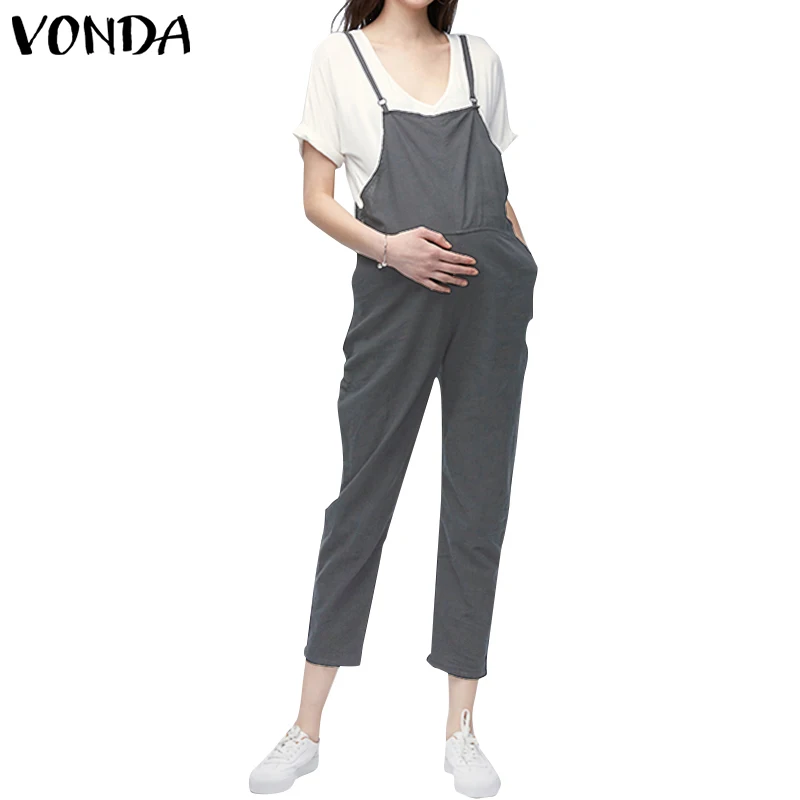 VONDA, Одежда для беременных,, Комбинезоны на лямках для беременных, женские комбинезоны, повседневные штаны для беременных, брюки без рукавов, Комбинезоны - Цвет: Gray