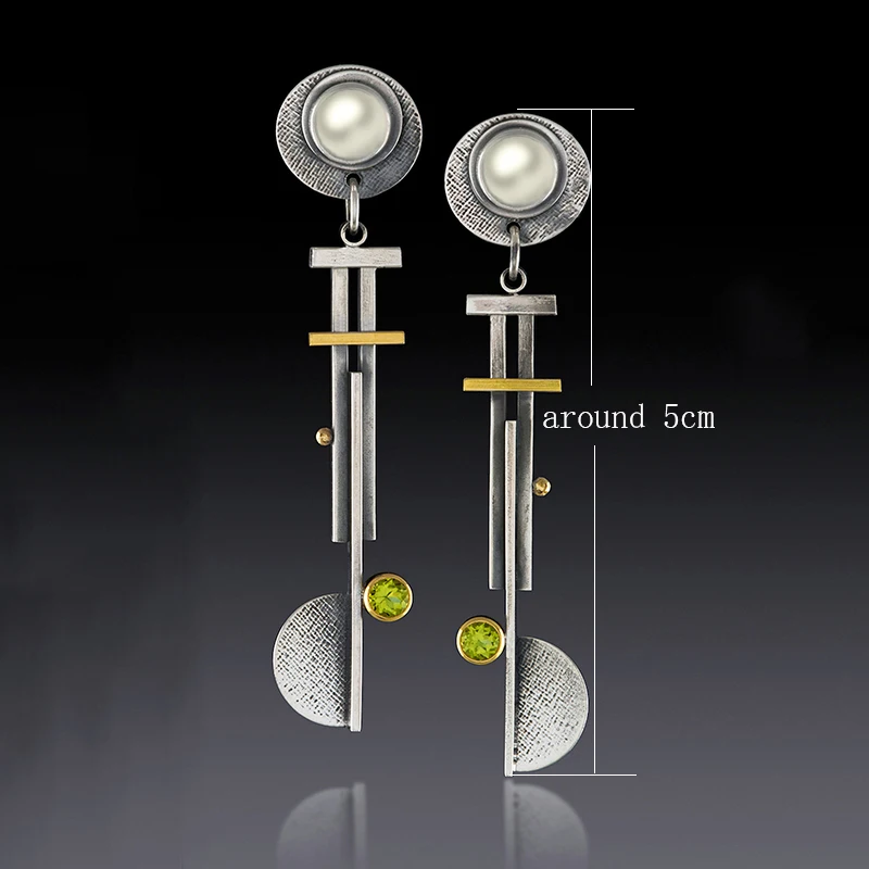 Newest Round White Pearl Earrings Two Tone Long Dangle Metal Rod Statement Pinwheel Blade For Women Jewelry | Украшения и