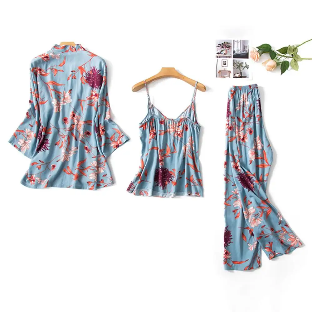 Женский Повседневный хлопковый пижамный комплект пижама с принтом из 3 предметов