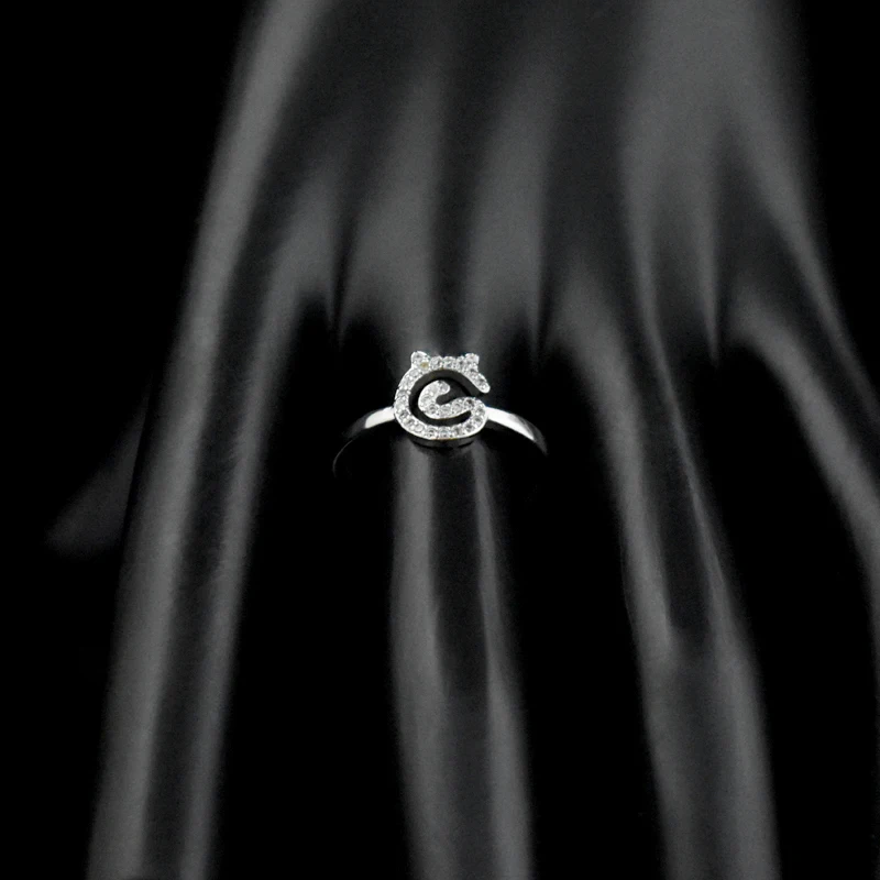 Hot Fashion 925 Sterling Silver Cute Cats Rhinestone Rings Open Resizable Elegant Cat Pattern Ring For Women&ampGirl Jewelry Gift |