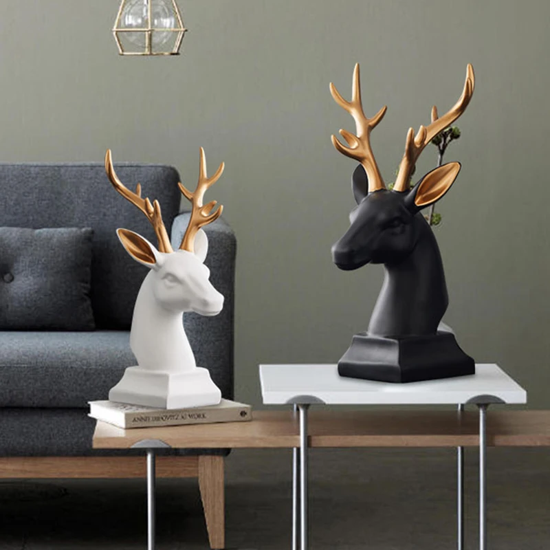 

Nordic Deer Head Statue Home Decoration Accessories for Living Room Sculpture 9*16*30cm Desktop Figurine Morden Art Ornament