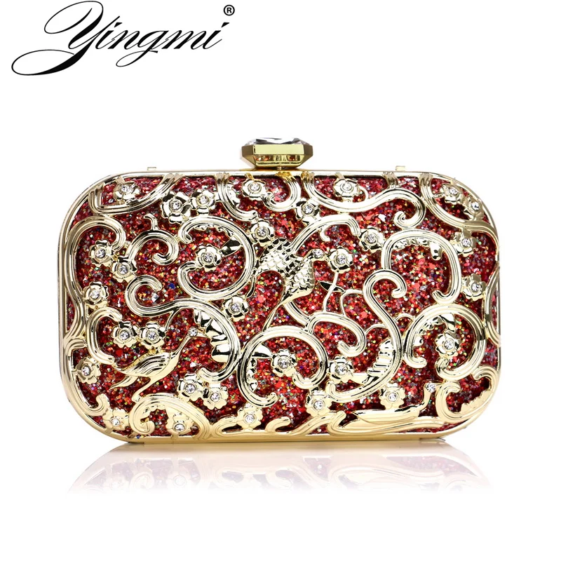 Женские вечерние сумки YINGMI с вырезами металлический клатч цепочкой на плечо и
