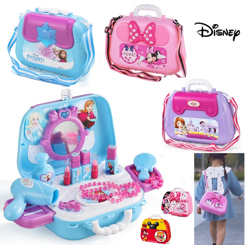 Disney authentic Minnie Mickey simulated kitchen makeup maintenance tools pretend to play with toy backpacks children's gifts