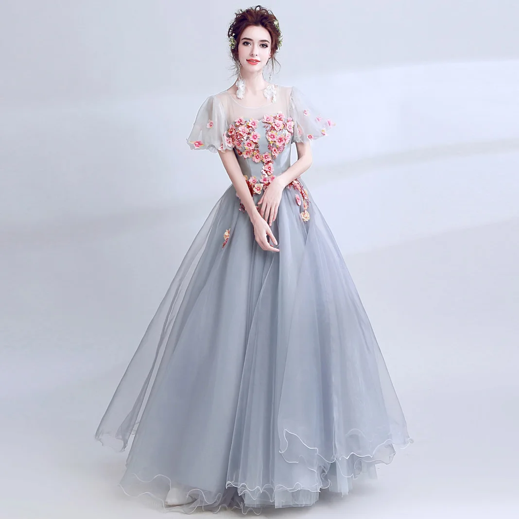 Elegant Woman Evening Gown Plus Size Appliques Long Evening Dress Princess Party Dresses Formal Illusion Tulle Suitable Parties