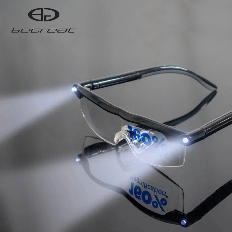 

BEGREAT 160% Glasses With LED Light illumination Reading Glasses Night Vision Glasse Magnifier For Needlework Gafas Con Luz Led