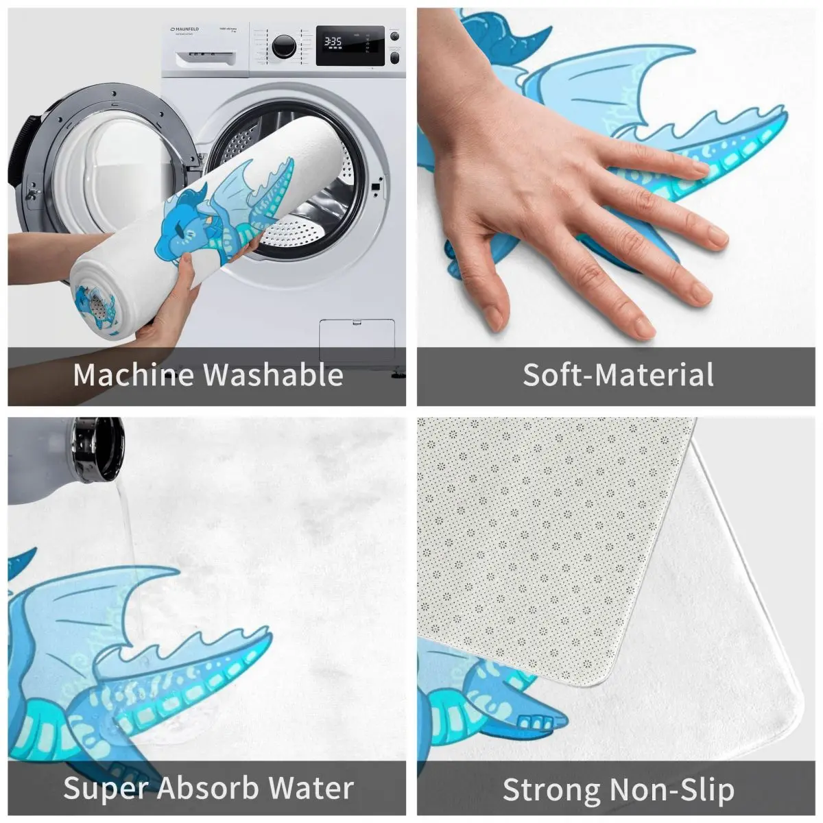 Коврик Chibi с крыльями дракона и огня ковер из полиэстера нескользящий для ванной