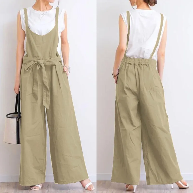 Женский комбинезон на завязках ZANZEA повседневный однотонный свободного покроя с