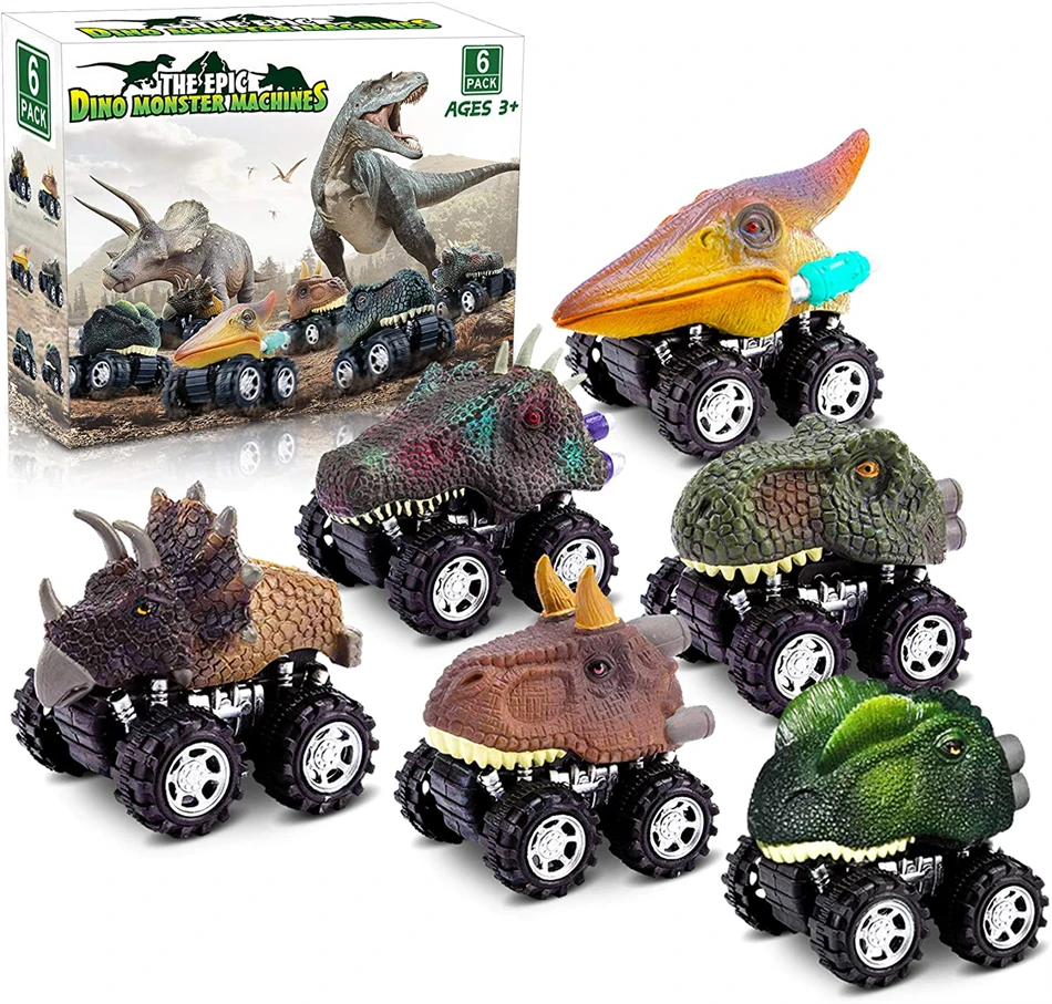 Dinosaur Toys for 3 Year Old Boys, Pull Back Dinosaur Toys for 5 Year Old Boy 6 Pack Set Car Toys for 4 Year Old Boys Gifts