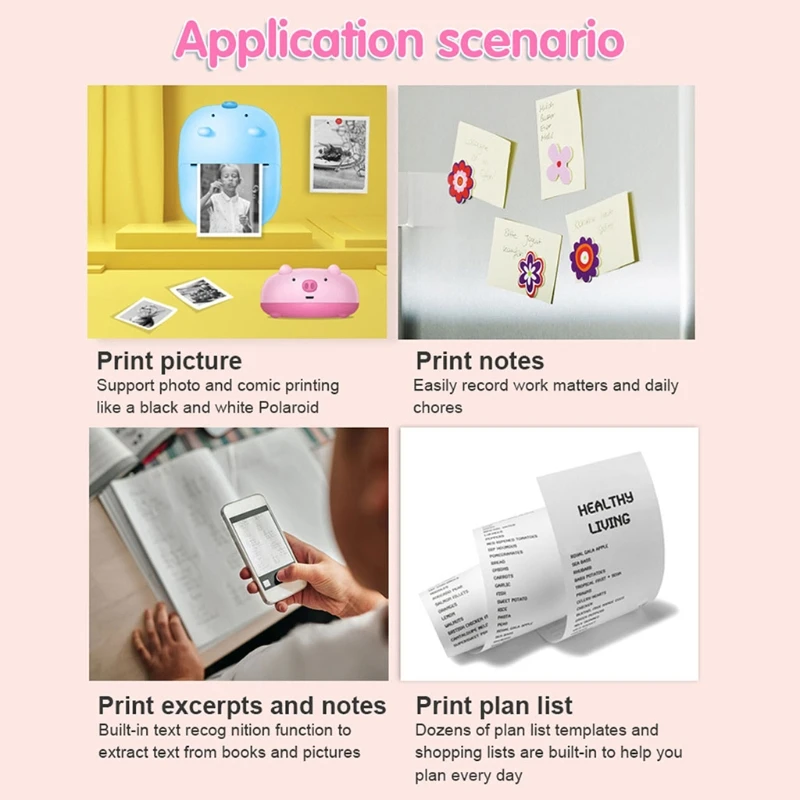 

S106 Cartoon Mini Portable Thermal Printer Pocket Photo Printing Wireless Bluetooth Student Wrong Question Printers