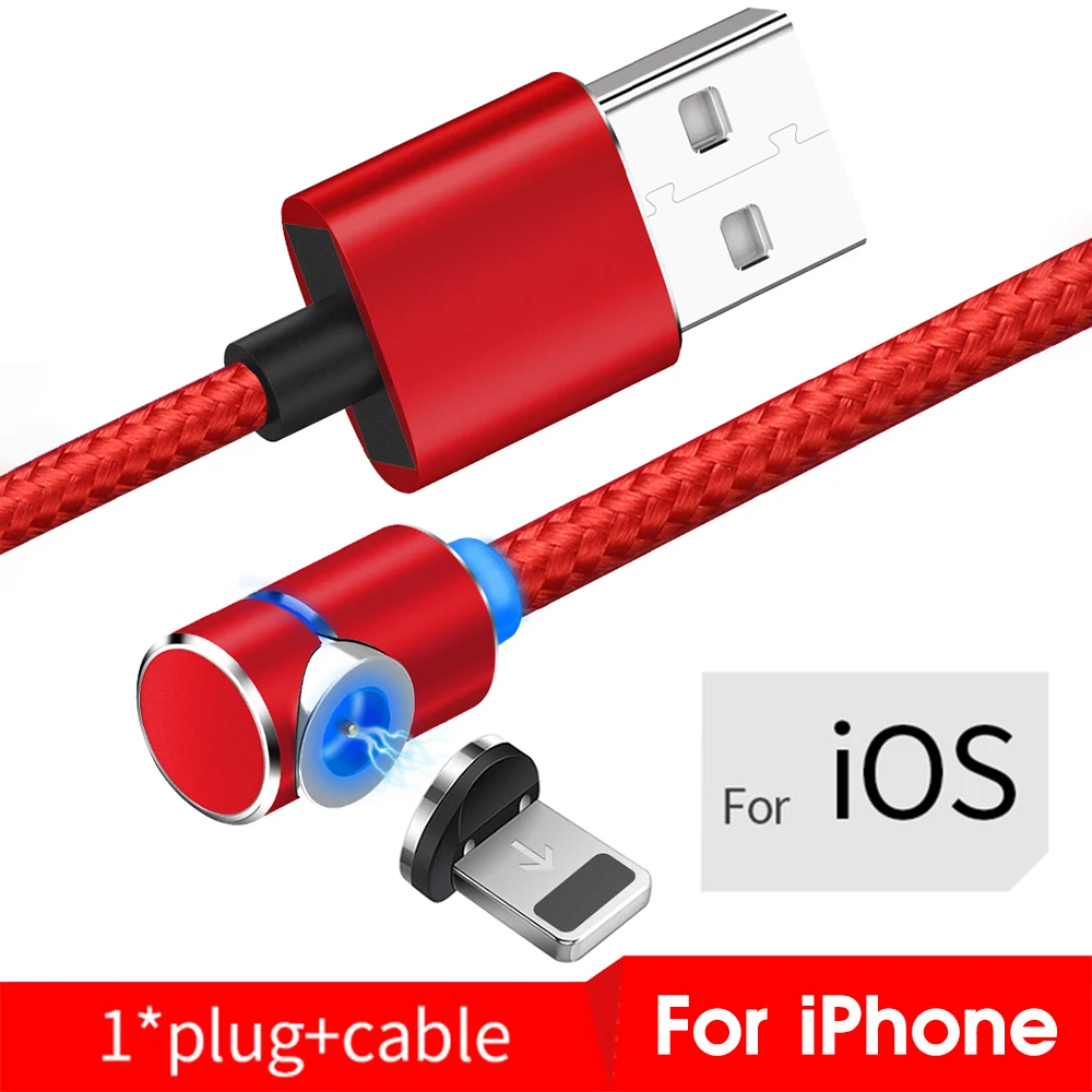 Магнитный usb кабель для зарядки для iPhone, быстрая зарядка, кабель для Android, Магнитный провод для samsung, Micro usb type C, кабель для зарядки, шнур для передачи данных - Цвет: Red For IOS