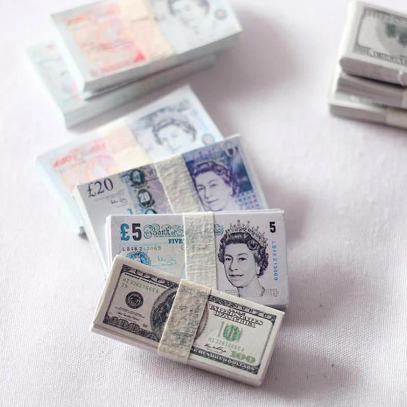 

10Pca/Pack 1/12 Dollhouse Kitchen Decoration Accessories, Dolls House Mini Dollar Bills or Pound Set