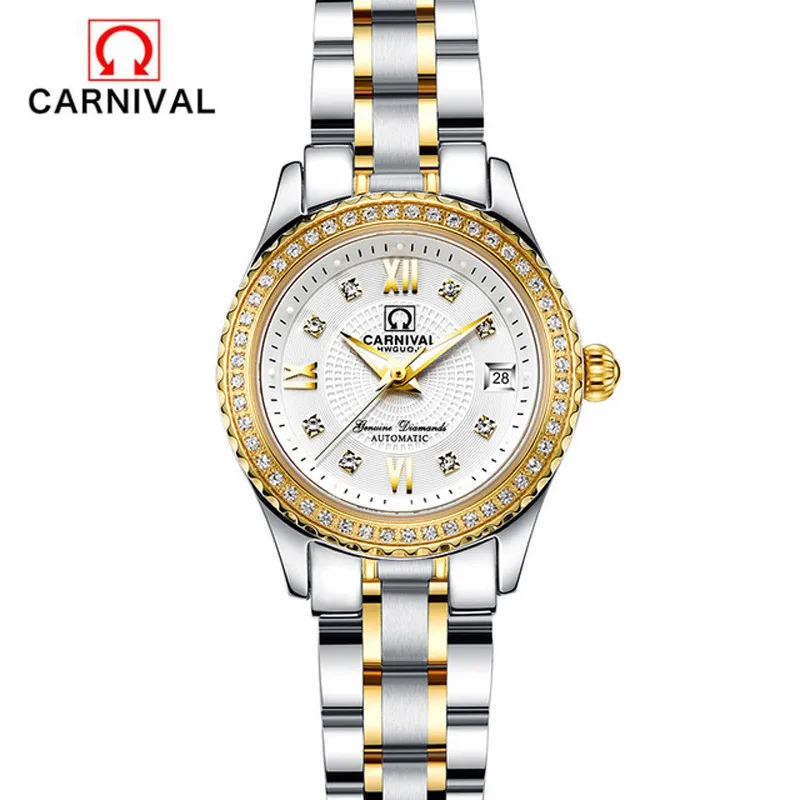 CARNIVAL Brand Luxury Women Mechanical Watch Ladies Waterproof Crystal Sapphire Automatic Wristwatch Clock 2023 Relogio Feminino