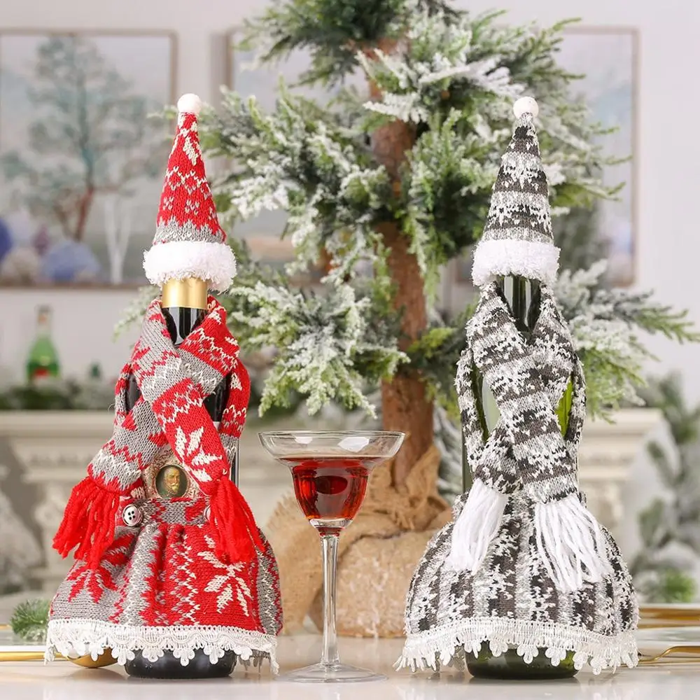 Счастливого Рождества Санта вина чехол для бутылки вечерние вязаный декоративная бутылка Красного одежда