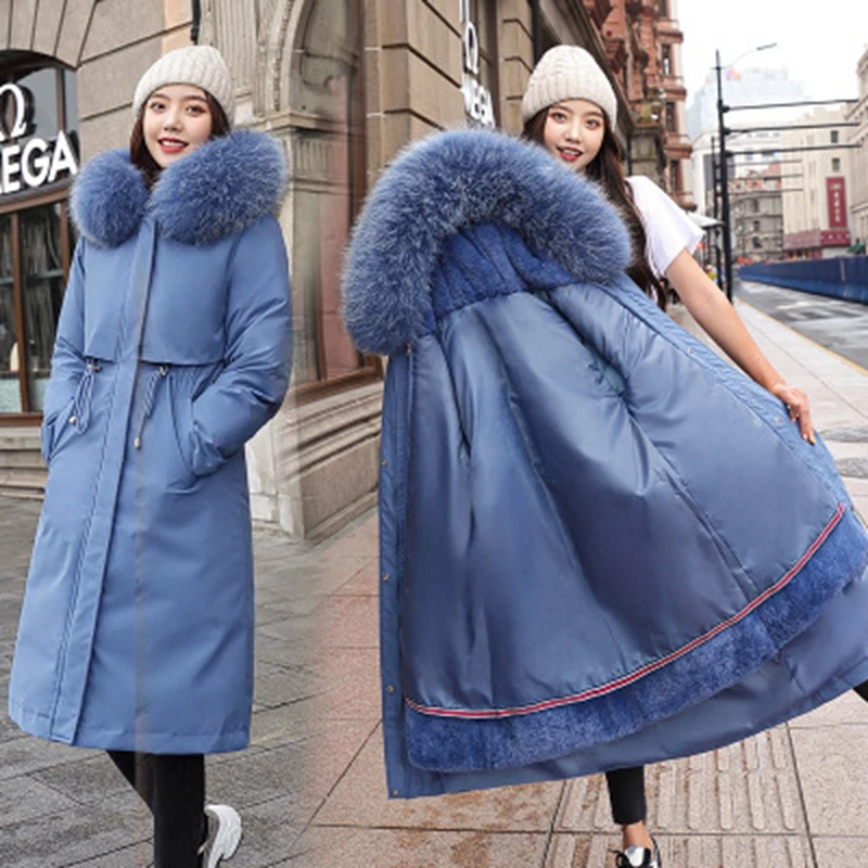 

LISYRHJH 2020 Winter Jackets For Women Long Solid Wool Liner Thickened Female Parkas Plus Size Hooded With Fur Collar Thick Coat