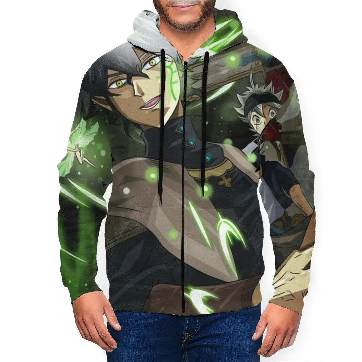

Black Clover Anime 3D Printed Zipper Hat Hoodie for Men Women Fashion Winter Sweaters