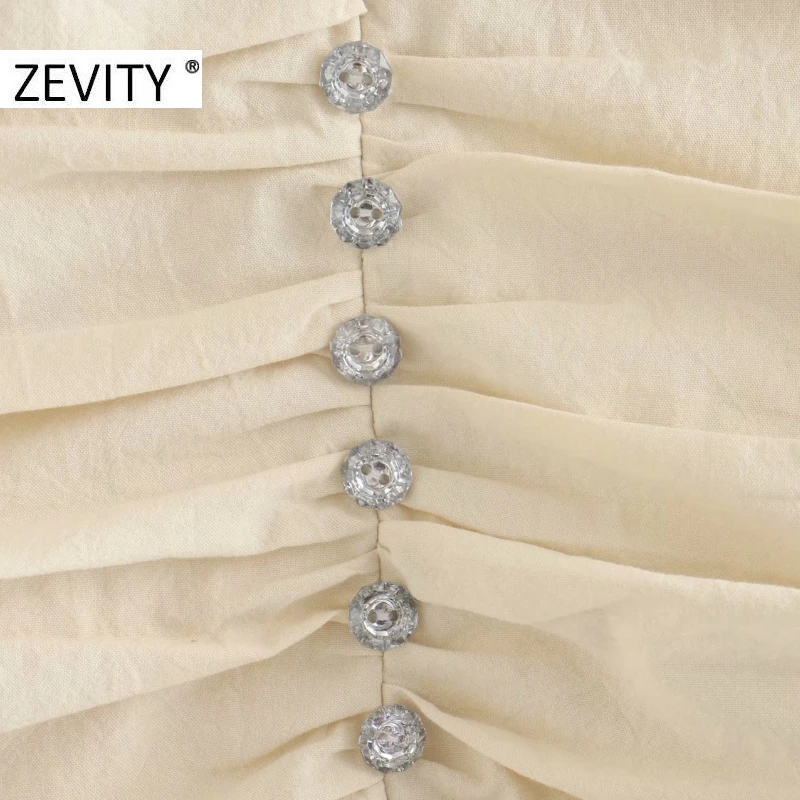 

Zevity Women diamond button decoration pleated slim skirt faldas mujer ladies back zipper vestido chic hem ruffles skirts QUN675