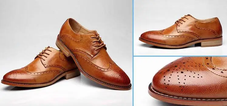 Brand Brogue Brown Red Black Men Business Dress Shoes Pointed Toe Men Wedding Shoes Leather Formal Shoes casual flats LE-23