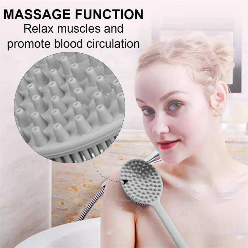silicone bathroom shower brush long handle double sided shower brush massage brush back exfoliating bathroom shower accessories free global shipping