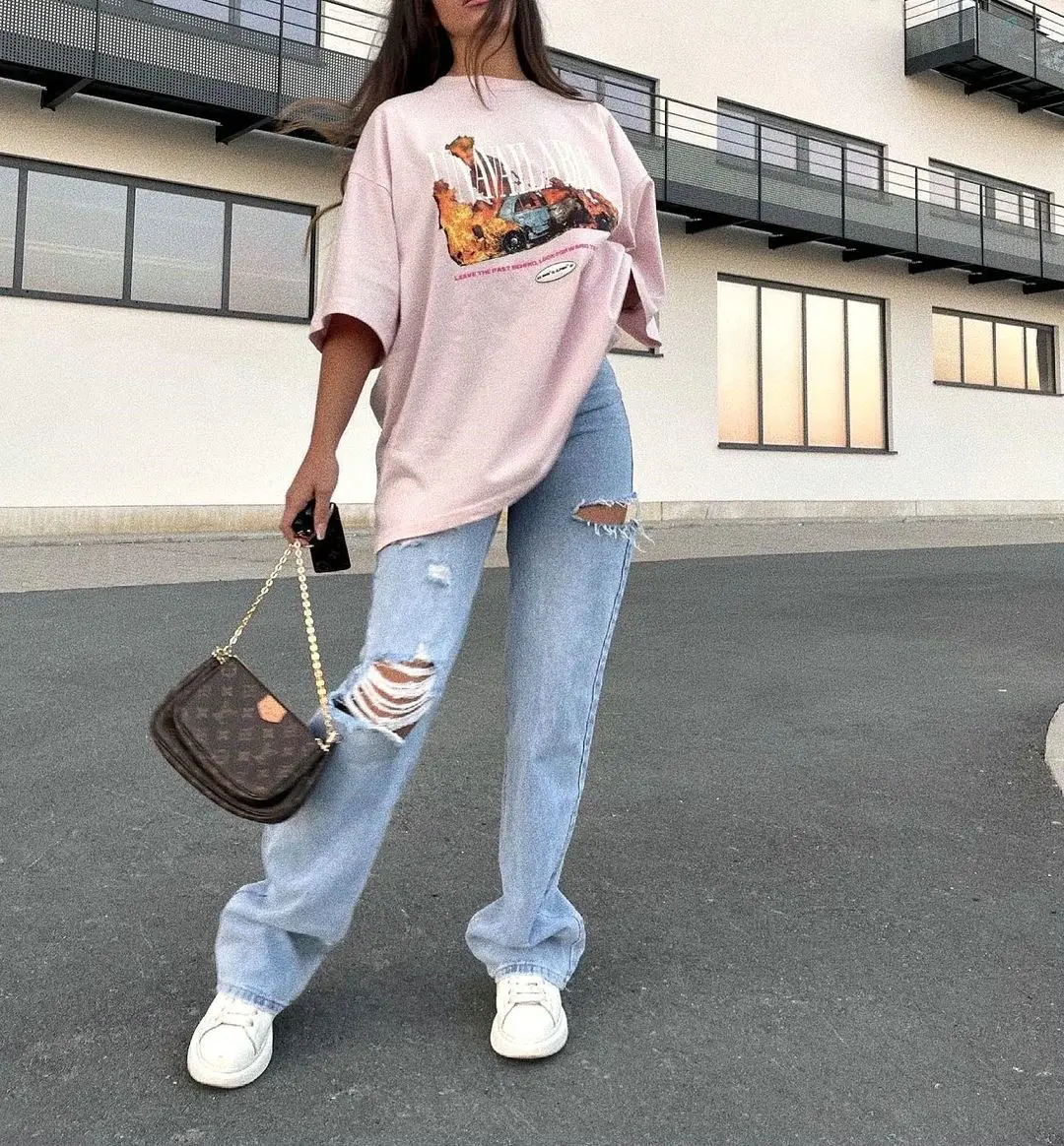 

Women's 2021 New Summer Fashion Ripped Hole Wash Straight Trousers Jeans