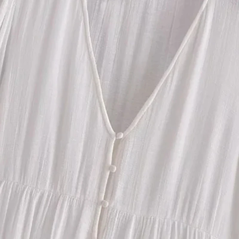 Za femmes d'été robes Oversize robe Midi bouton col V manches longues lâche femelle taille haute robes Patchwork décontracté 2021