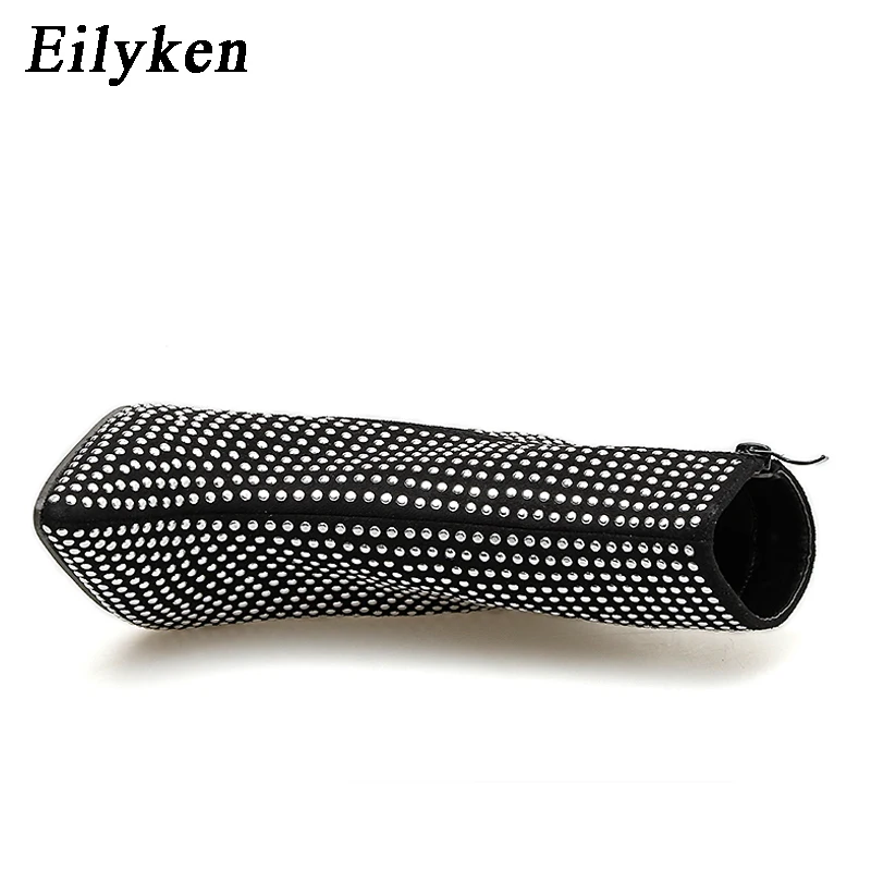 Eilyken/модные пикантные вечерние туфли с заклепками для ночного клуба; женские короткие осенне-зимние ботинки на молнии на высоком каблуке; размеры 41, 42