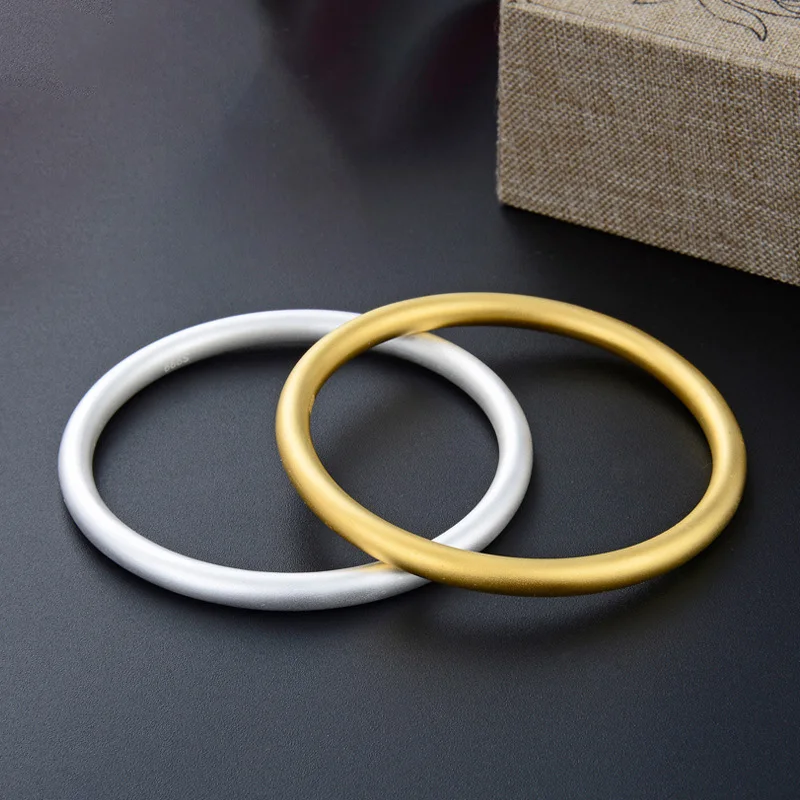 

Classic Frosted Ancient Craft S999 Fine Silver Bangles Bracelets for Women Female Fancy Mother's Day Gift 925 Sterling Jewelry