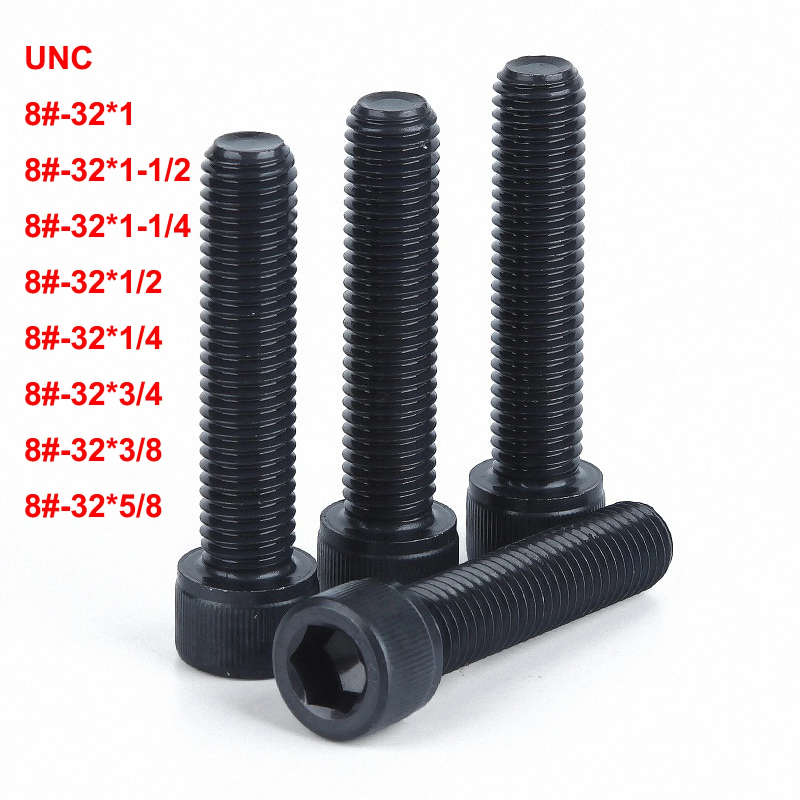 

10Pcs UNC Thread 8#-32*1/4 3/8 1/2 5/8 3/4 1" 1-1/4" 1-1/2" Length Hex Socket Cup Head Screw Allen Bolt 12.9 Grade Carbon Steel