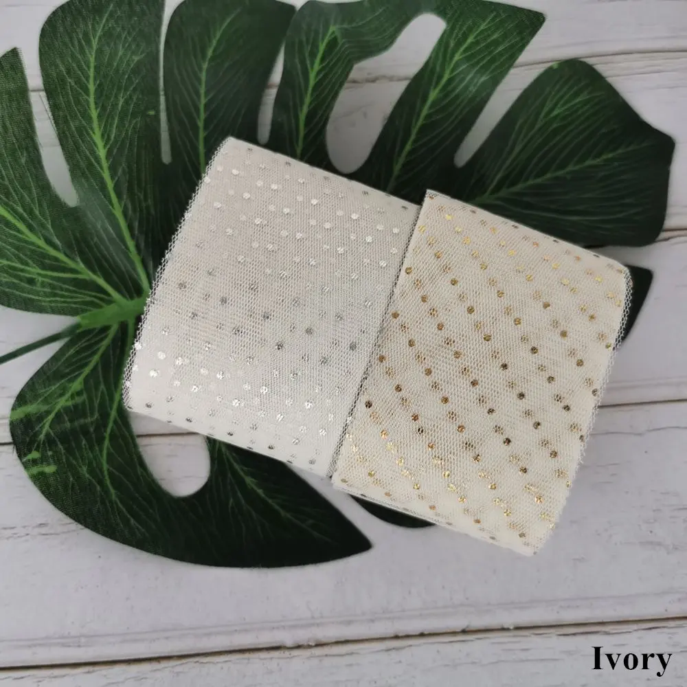 Ivory 6 см, 23 м, блестящая Тюлевая лента в горошек золотистого и серебряного цвета, Тюлевая сетка, тканевые полоски, сделай сам, украшение для волос, Poms Journal, вечерние принадлежности - Цвет: Ivory