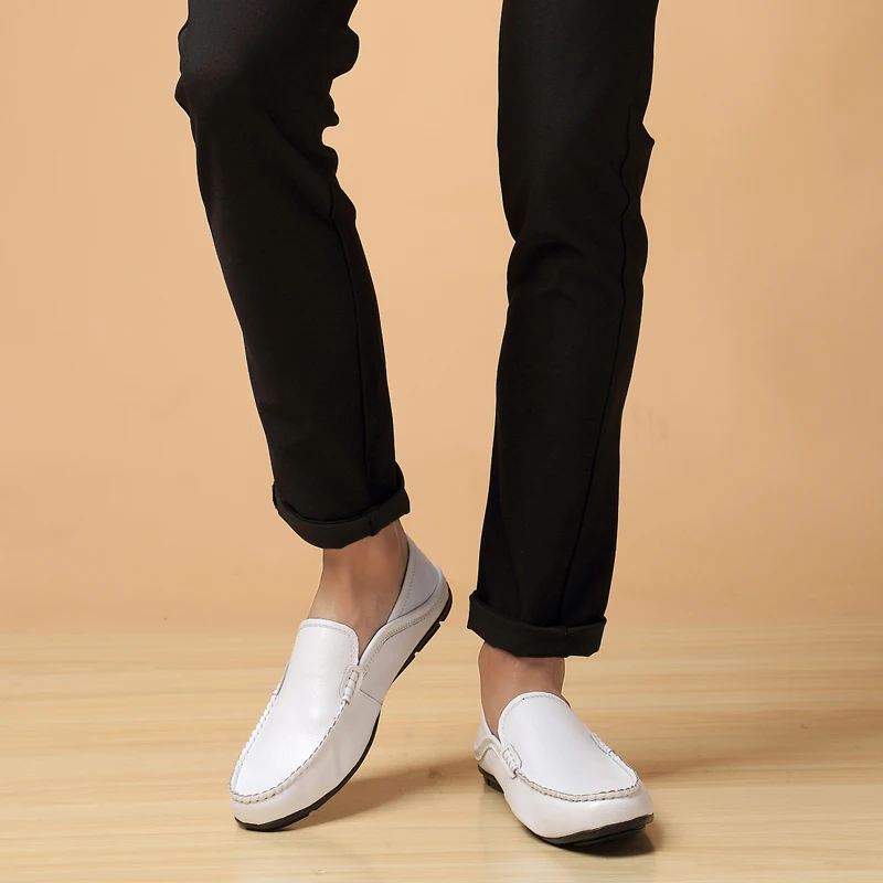 Men Casual Shoes Luxury Brand slip on Genuine Leather Mens Loafers Moccasins fashion Breathable Slip Driving men | Обувь