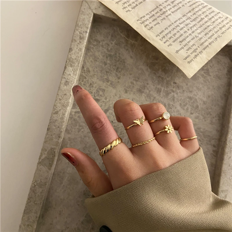 

2021 Fashion Simple Design anillos Vintage Metal Color Joint Rings Sets for Women Jewelry Korean Version Joint Rings