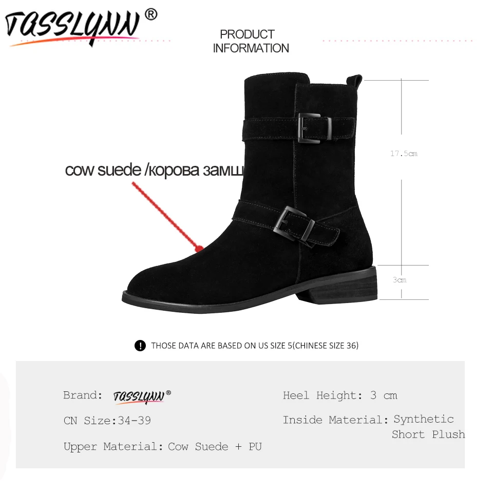 TASSLYNN 2019 Autumn Mid-calf Boots Women Shoes Western Style Square Heel Winter Riding Black Size 34-39 | Обувь