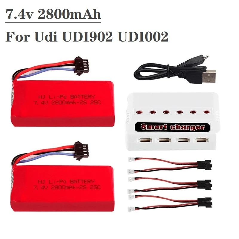 Новое поступление 7 4 V 2800mAh 2S 25C Lipo Батарея SM 4P разъем для UDI902 UDI002 HQ961 HQ96 FT0