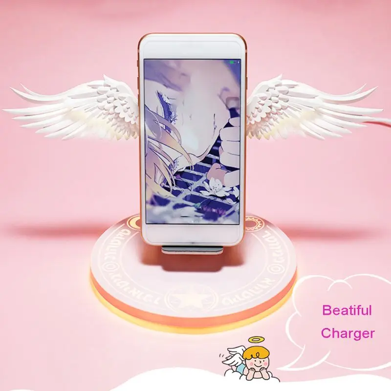 

10W Universal Colorful LED Angel Wings Qi Wireless Charger Charge Dock For iPhone 8 Plus X XS MAX XR Mobile Phone Fast Charger