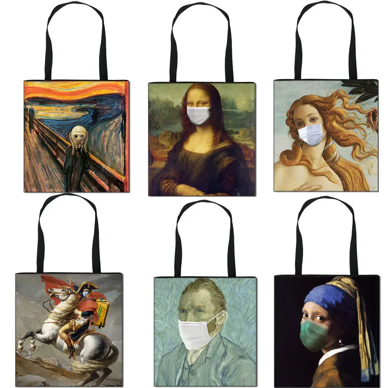 

Spoof Famous painting Venus wearing a mask Print Tote Bag Women Aesthetics Interesting Casual Teenagers Large Capacity Handbags
