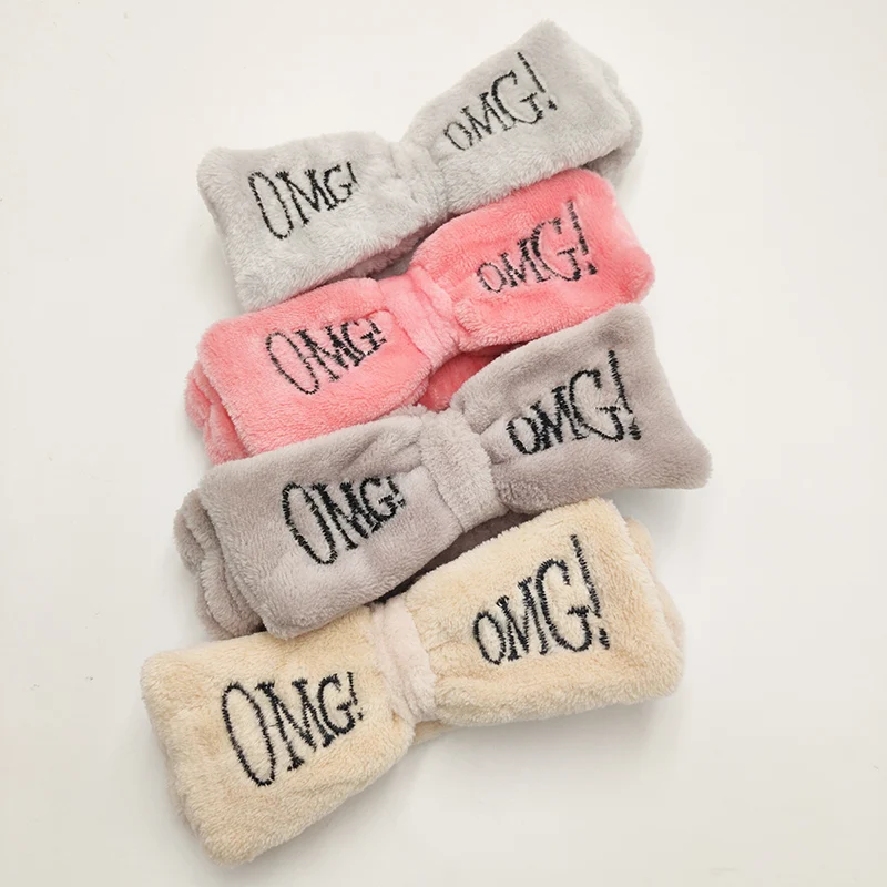 Повязка на голову с бантом-бабочкой женская Модная Мягкая повязка надписью OMG для