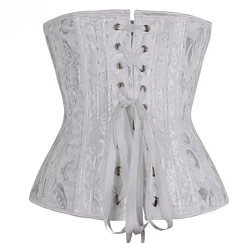 

Spiral Steel Boned Floral Corset Plus Size Black White Bustier Outwear Women Waist Trainer Busk Closure Waist