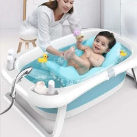 folding baby shower bathtub portable shower basin cushion pad smart thermometer safety collapsible silicone pet dog bath tubs