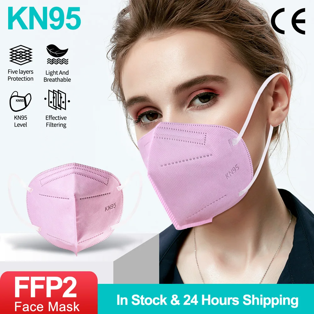 10-200 шт. KN95 розовый маски для лица FFP2 анти PM2.5 пыль маска фильтр дышащая