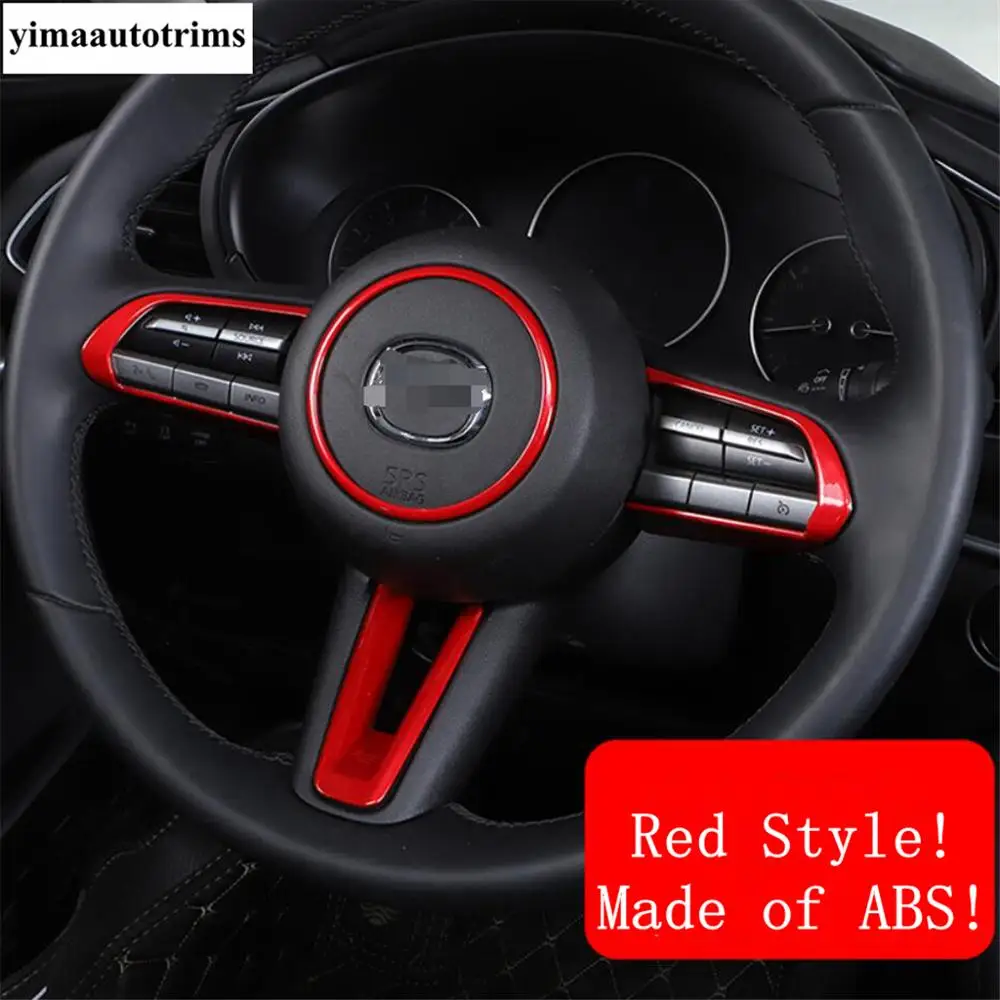 

Car Steering Wheel Frame Decoration Ring Cover Trim Fit For Mazda 3 Hatchback Sedan 2019 2020 ABS Red / Carbon Fiber Look