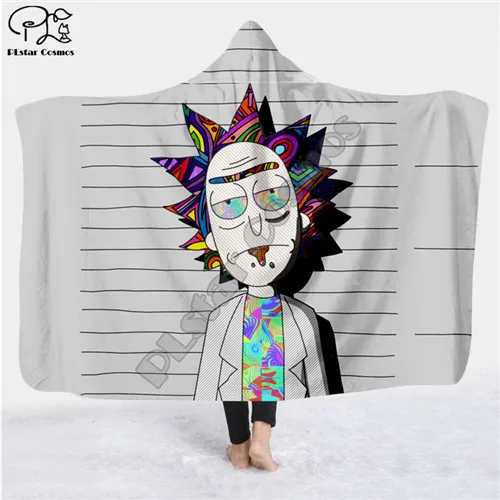 Рисунки с мультиками Rick And Morty одеяло с капюшоном 3D Полное печатное надеваемое покрывало взрослые мужчины женский кашемировый шарф стиль-5 - Цвет: Белый