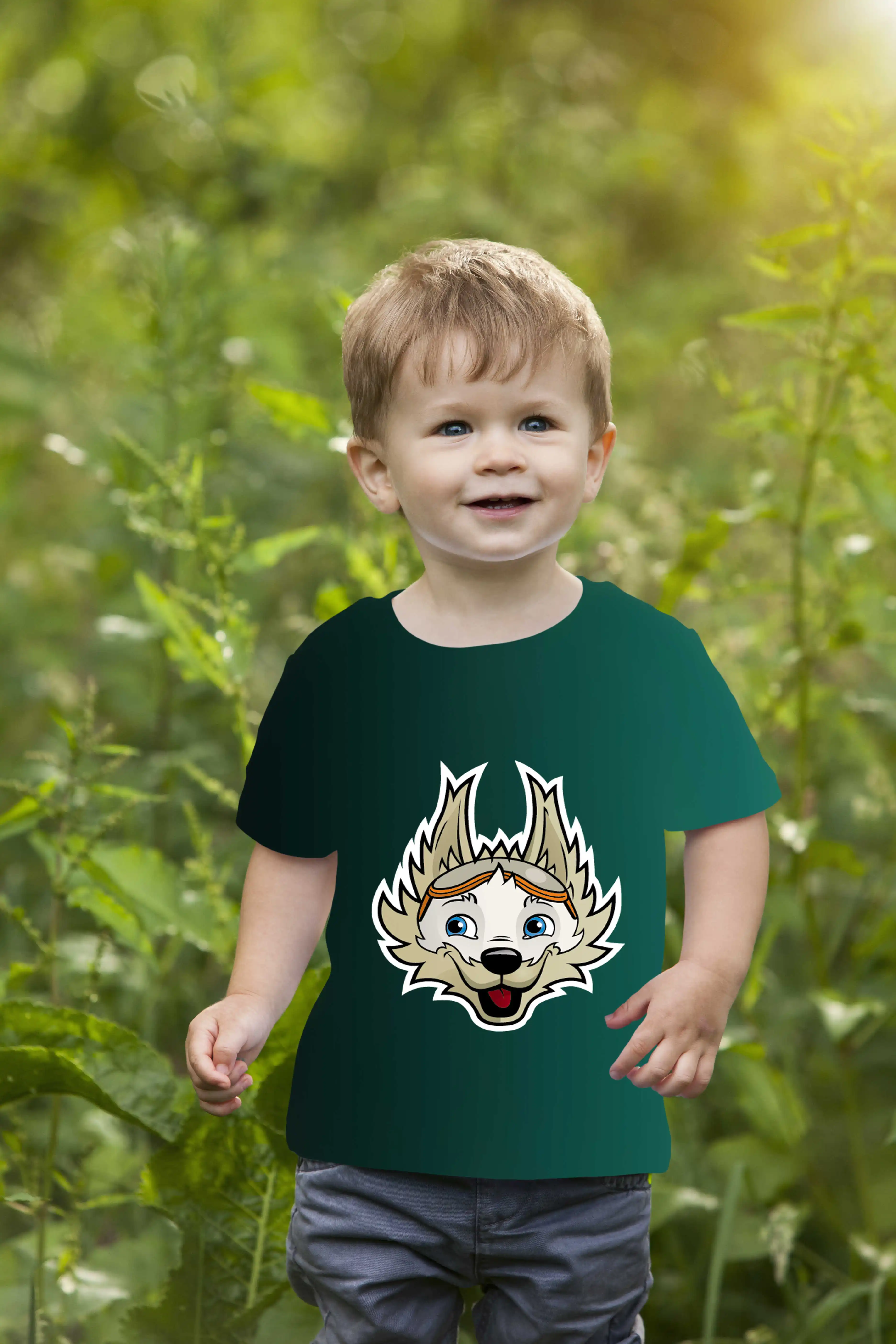 

Boys and Girls Short-Sleeved T-shirt Cartoon Oversized Round neck Lan Zabi mascot premium fabric polyester 4T-16T