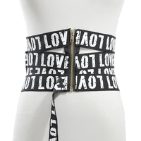 korean style new runway elastic letter print cummerbunds female vintage dress corsets waistband belts qz0230